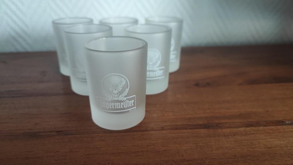 Jägermeister shotglaasjes, borrelglaasjes 6 stuks, Verzamelen, Glas en Drinkglazen, Ophalen of Verzenden, Gebruikt