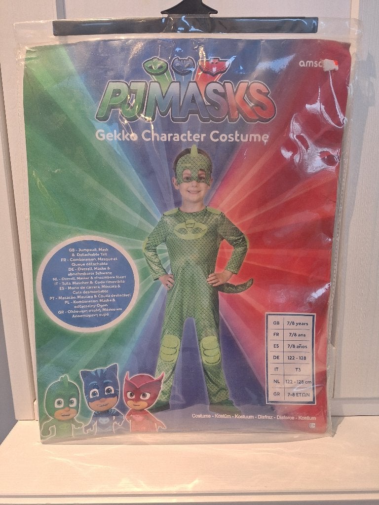 PJMask Gekko kostuum 7-8 jaar, Ophalen, Gebruikt, 122 t/m 128, Jongen of Meisje