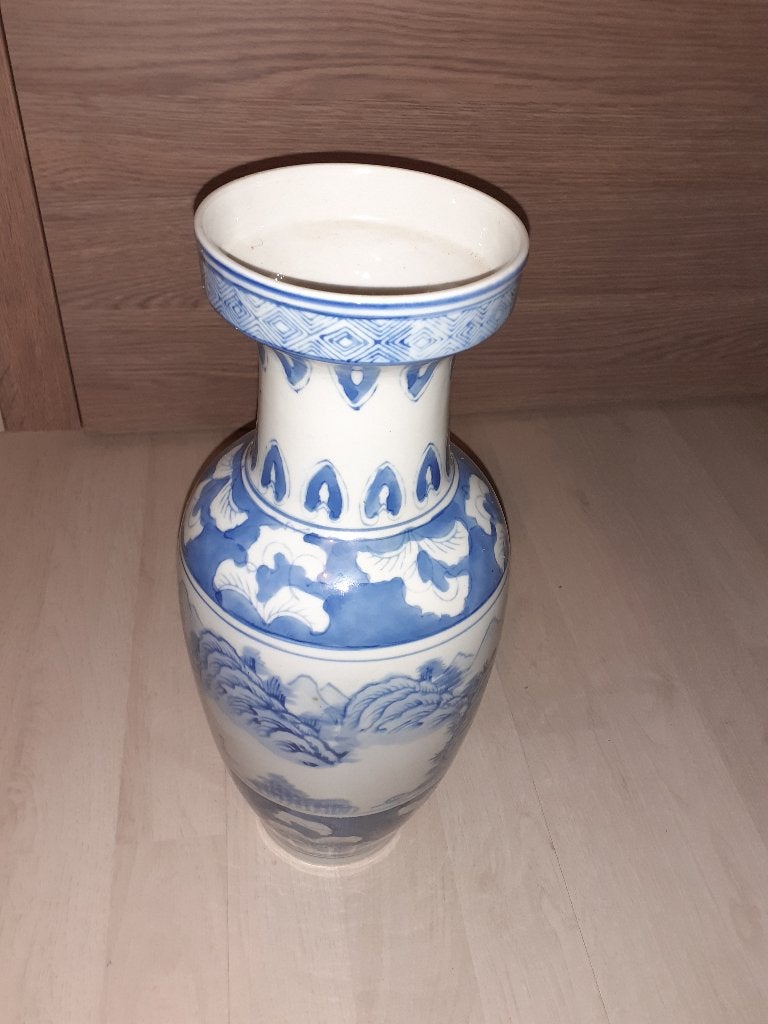 Vase bleu et blanc (grand), Convient pour fleurs séchées, Enlèvement, Autres matériaux, Bleu