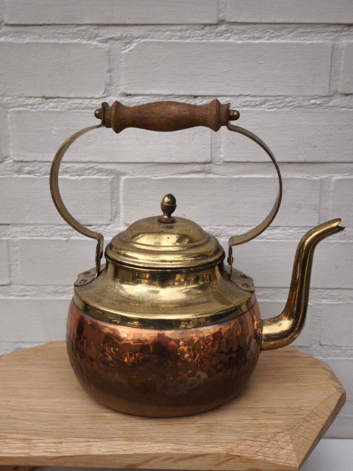 antieke koperen waterketel / appelketel met houten handvat, Antiek en Kunst, Ophalen of Verzenden