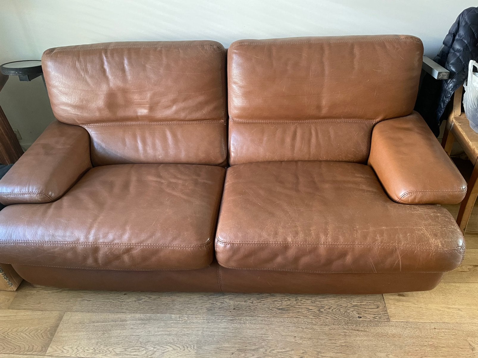 Cognac lederen 2 zit, Moins de 75 cm, Enlèvement ou Envoi, 150 à 200 cm, Utilisé