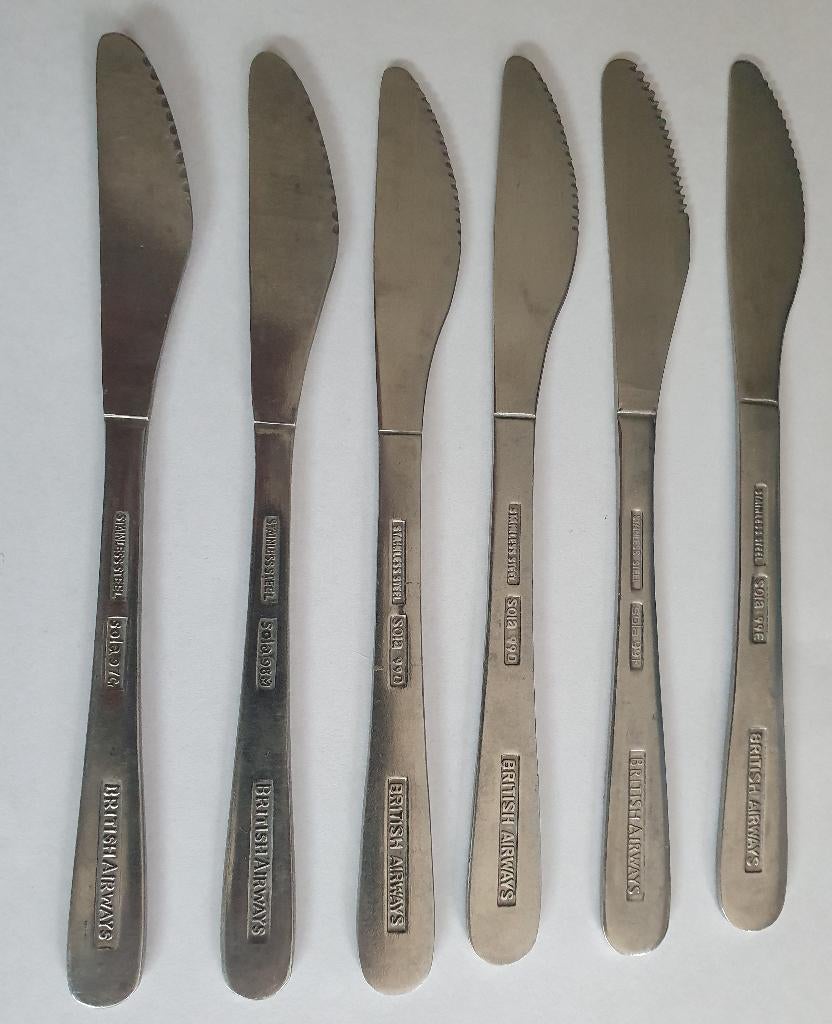 Vintage: 6 dessertmessen van British Airways merk Sola, Ophalen of Verzenden, Gebruikt