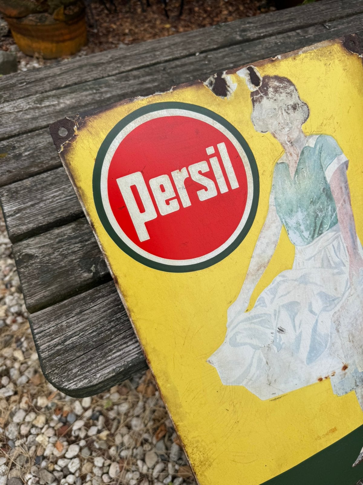 Ancien panneau d'affichage en émail Persil lavandière, Enlèvement ou Envoi, Utilisé, Panneau publicitaire