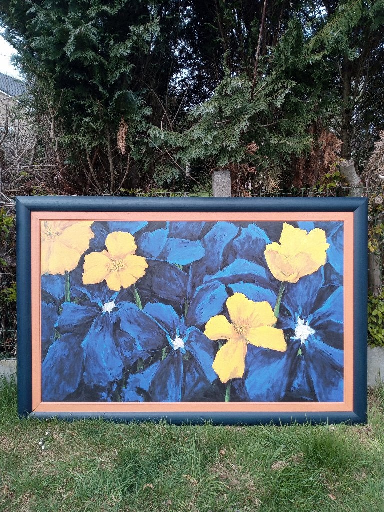 Grote houten kader met print van bloemen, Charles Belle, Ophalen, Zo goed als nieuw, 125 cm of meer, Print