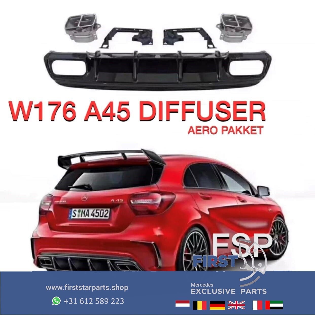 W176 FACELIFT A45 AMG DIFFUSER + UITLAAT SIERSTUKKEN AERO PA, Gebruikt, -, Ophalen of Verzenden, -