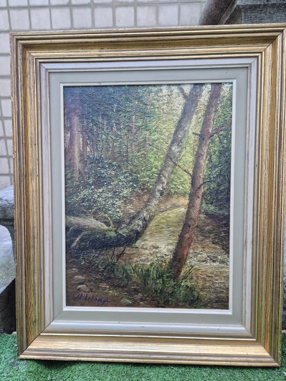Sujet : Paysage de forêt / Scène de nature sauvage, Enlèvement ou Envoi, Peinture à l'huile, Paysage, Signé