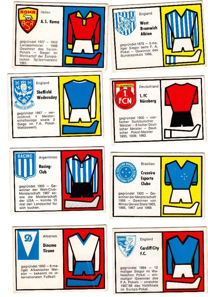 8 Chromos 1970 German Bauer Weltfussball, Envoi, Utilisé, Plusieurs images