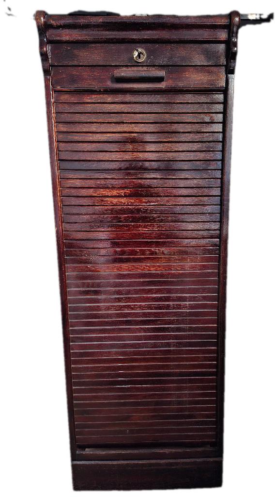 Vintage houten bureelkast, Huis en Inrichting, Kasten | Roldeurkasten en Archiefkasten, Ophalen, Minder dan 50 cm, Gebruikt, 100 tot 150 cm