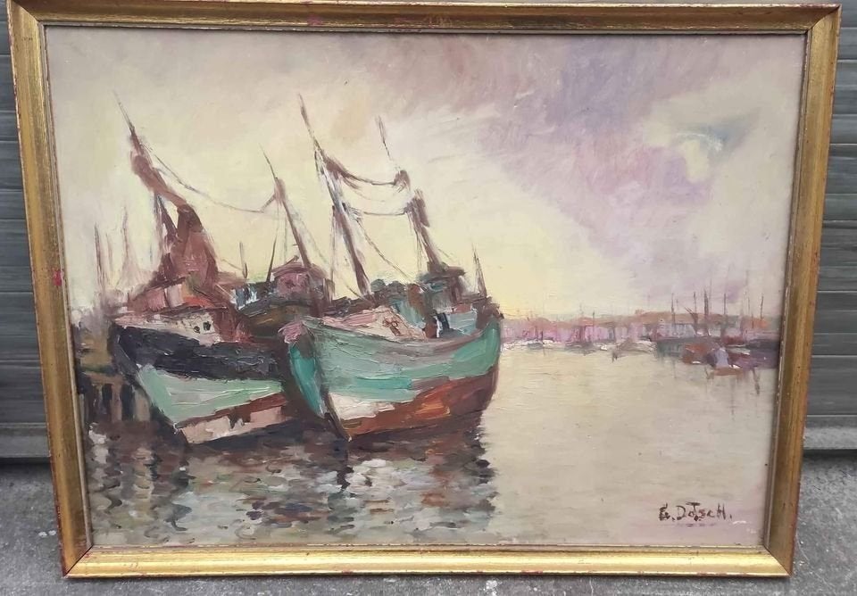 huile sur panneau marine signe e dotsch, Enlèvement ou Envoi, Panneau