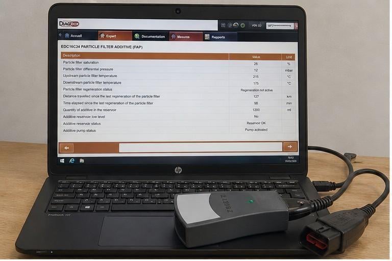 Laptop met diagbox en interface, Enlèvement