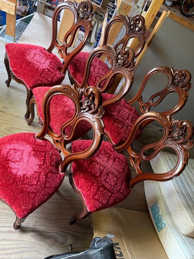 6 Antique stoelen met velvet bekleding, Ophalen