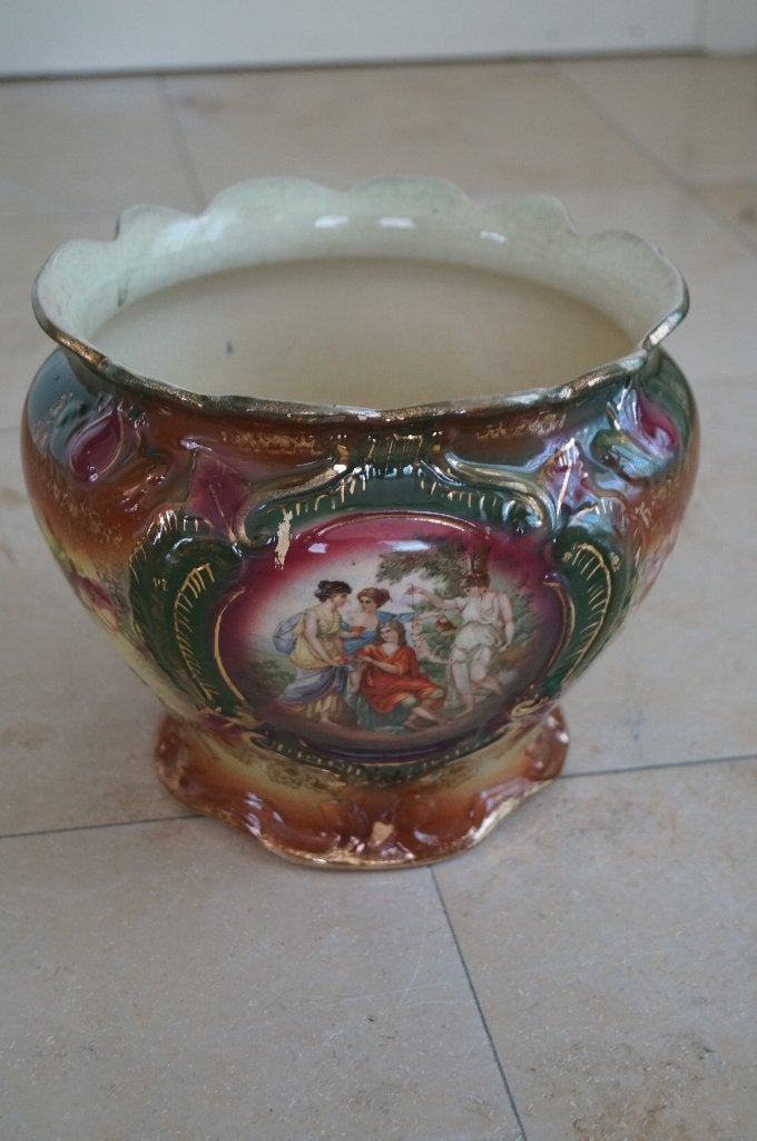 Antieke grote cachepot / bloempot Nimy? – Decor: NINA (NPL), Ophalen of Verzenden