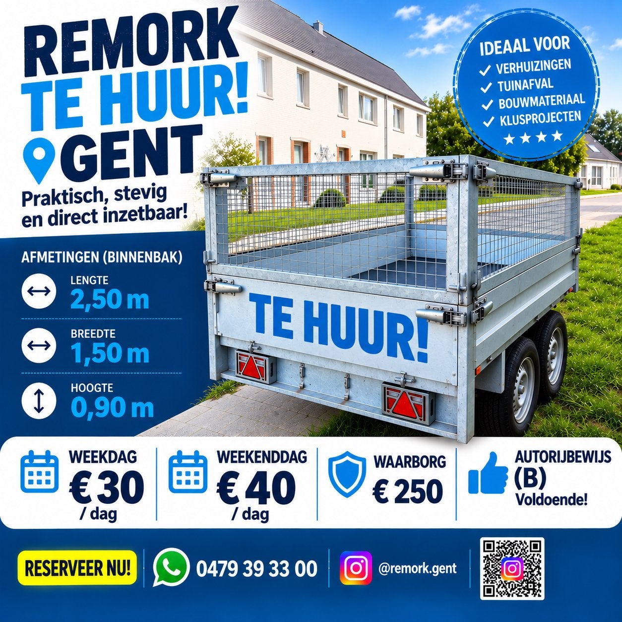 A LOUER : Remorque 0479393300, Enlèvement, Comme neuf