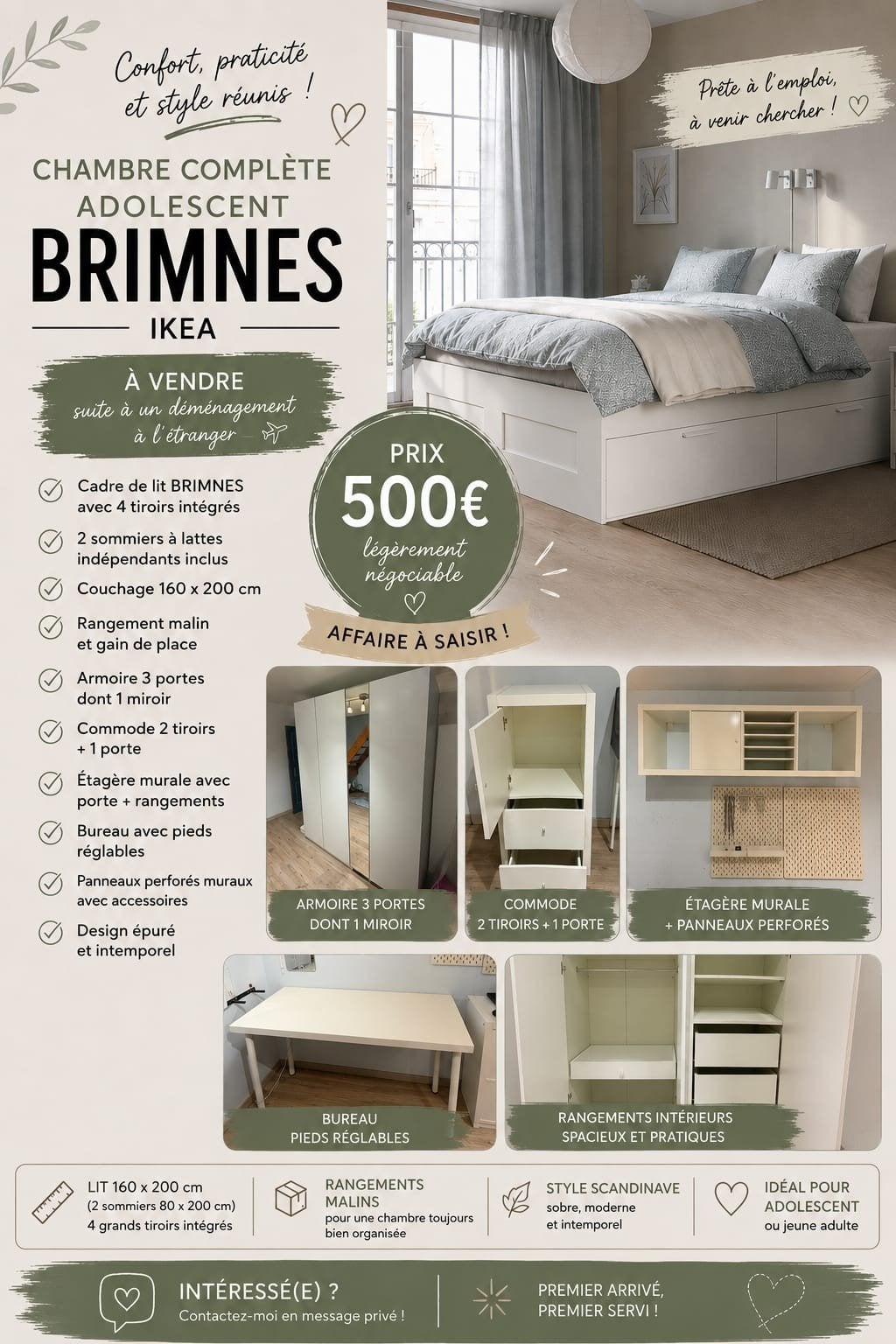 chambre à coucher, Enlèvement, Comme neuf, Deux personnes, Ikea