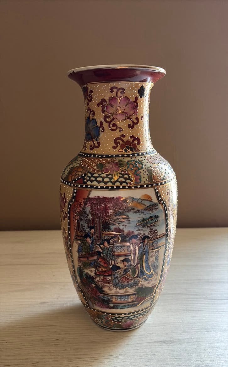 Prachtige Oosterse Satsuma-stijl Vaas – Vintage (31 cm), Enlèvement ou Envoi