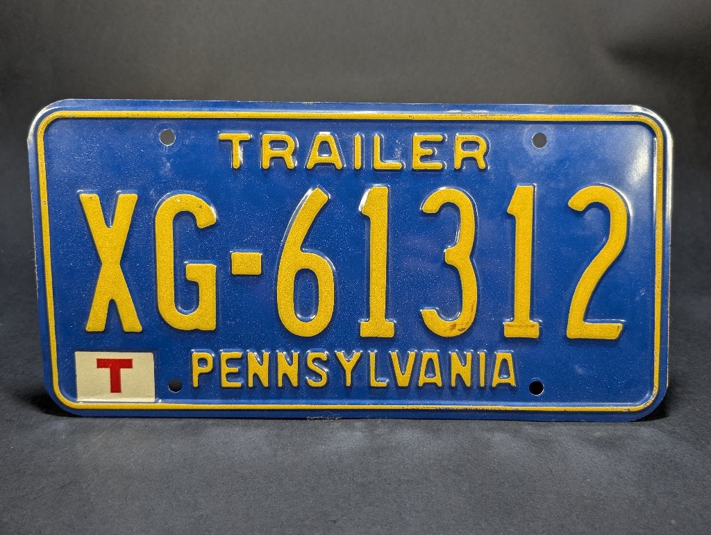Pennsylvania Trailer Lisence Plate (USA), Bleu, Métal, Objet de décoration, Vintage