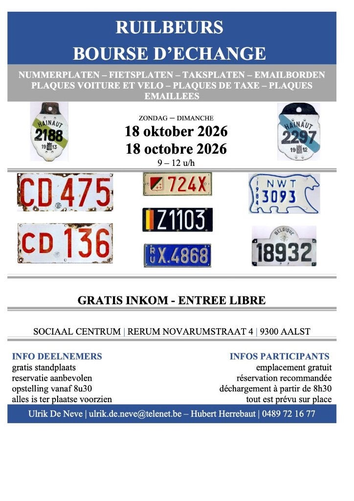 Ruilbeurs nummerplaten, fietsplaten, taksplaten..., Ophalen, Gebruikt