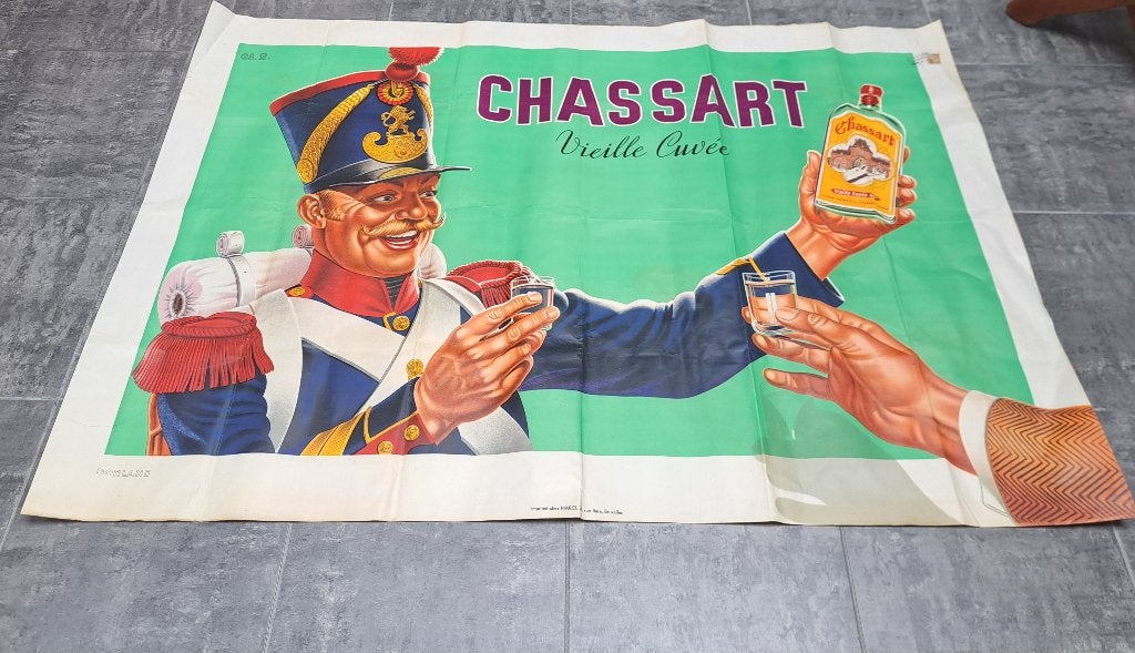 Affiche originale sur le gin de Chassart avec timbre fiscal, Enlèvement ou Envoi, Utilisé, Panneau publicitaire