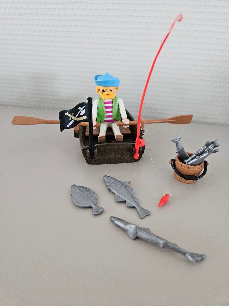 Playmobil piraat met roeiboot vintage 3792, Complete set, Ophalen of Verzenden, Zo goed als nieuw, Boot/Schip