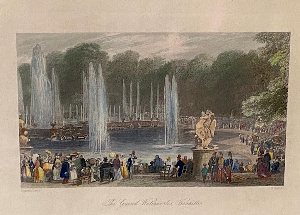 19e eeuwse Engelse ingelijste gravures Versailles, Antiek en Kunst, Kunst | Etsen en Gravures, 1800 - 1899, Ingelijst, Ophalen of Verzenden