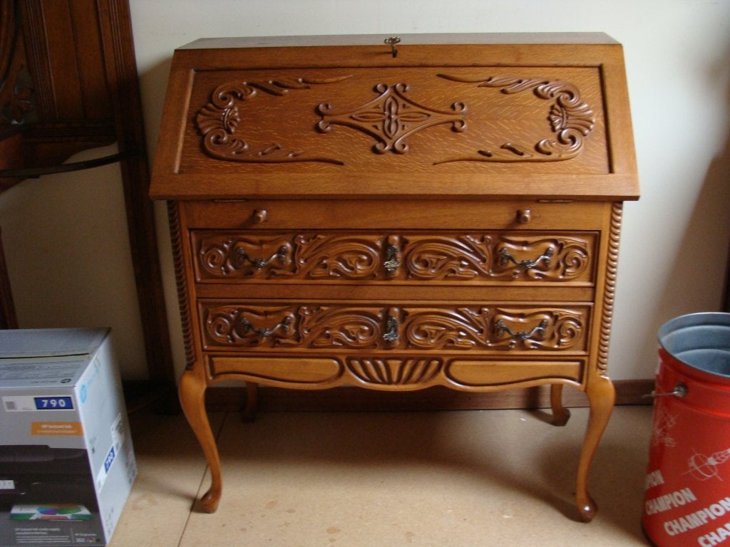 Ancien secrétaire en chêne, avec 3 clés, vintage, Antiquités & Art, Enlèvement