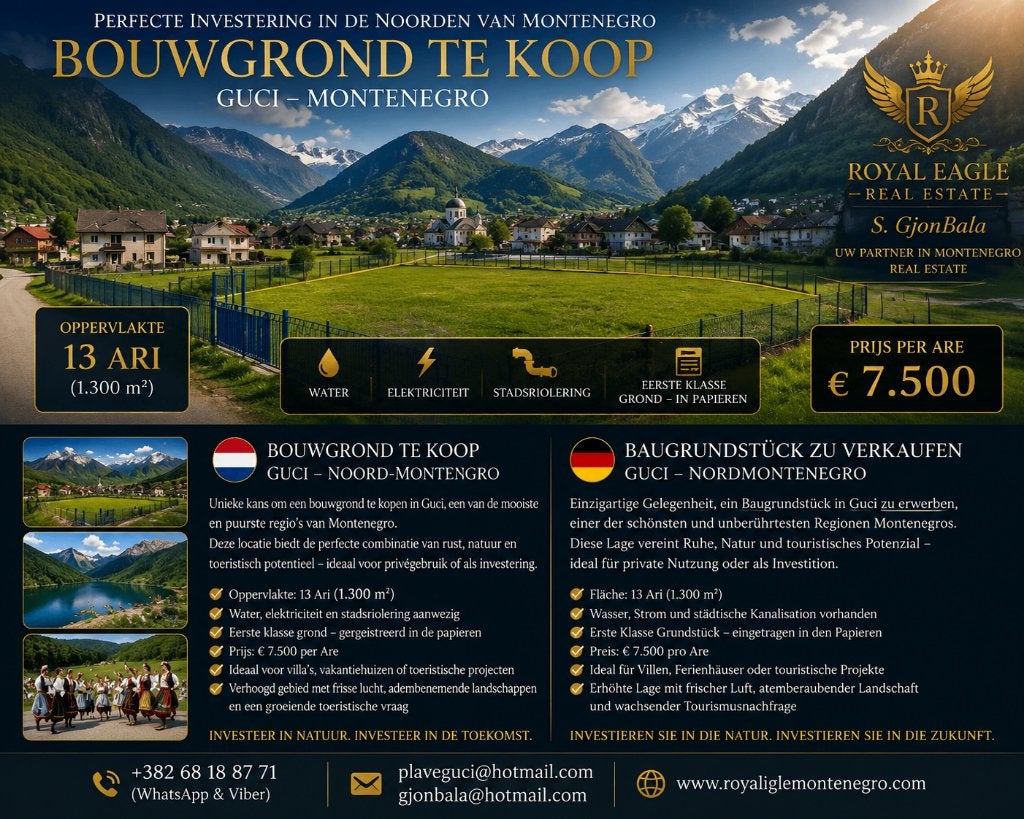 Bouwgrond te koop in Gusinje – Noord-Montenegro, Immo, Buitenland, Overige soorten, Overig Europa, Landelijk