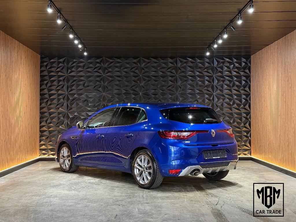 ✅Renault Megane 1.33 TCe GT-Line GARANTIE Navi Leder LED PDC, Auto's, Renault, Voorwielaandrijving, 4 cilinders, Blauw, Leder en Stof