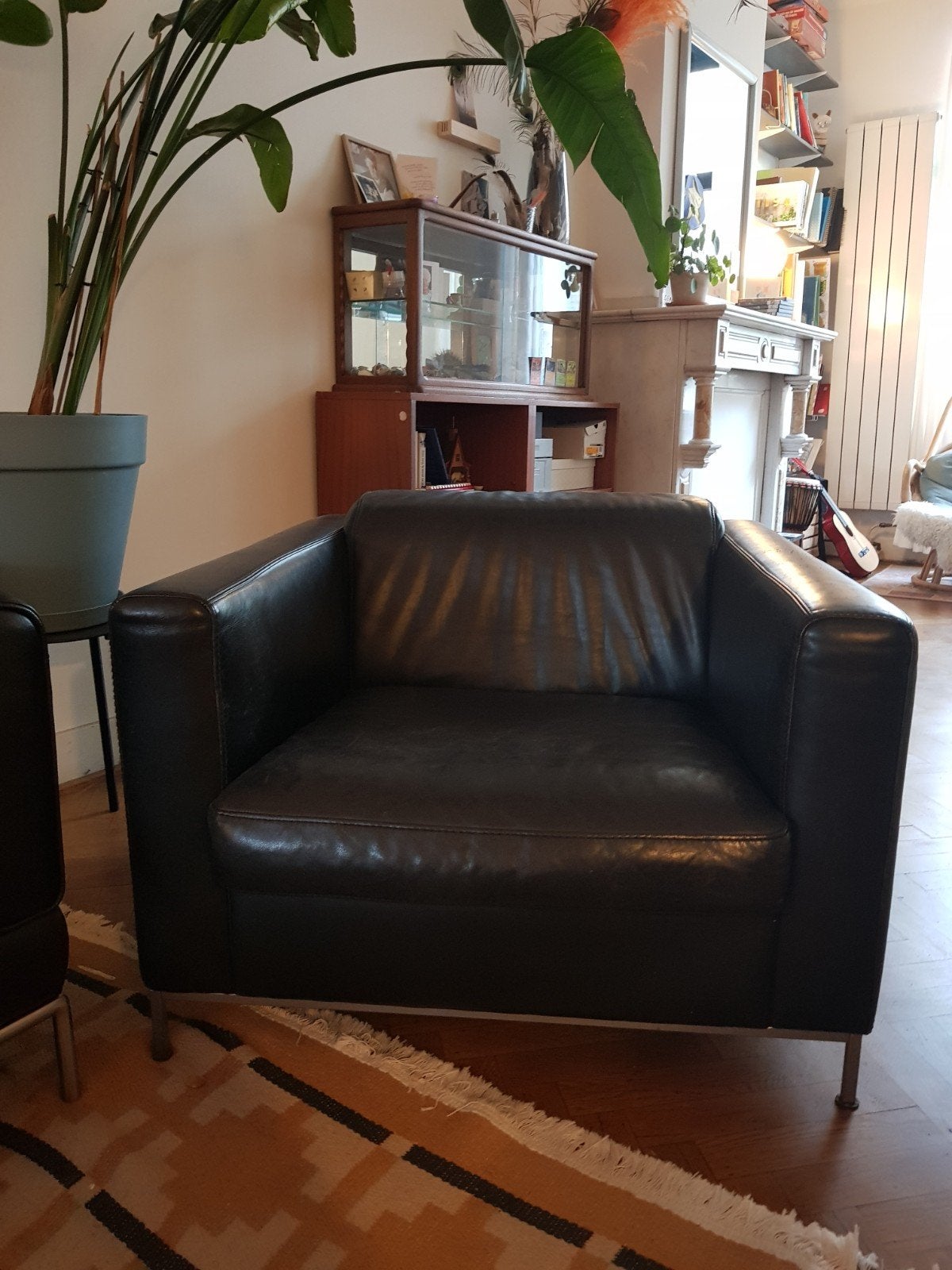 Vintage eenzit zetel (2), Huis en Inrichting, Fauteuils, Ophalen, Gebruikt, Leer, Mid-century modern