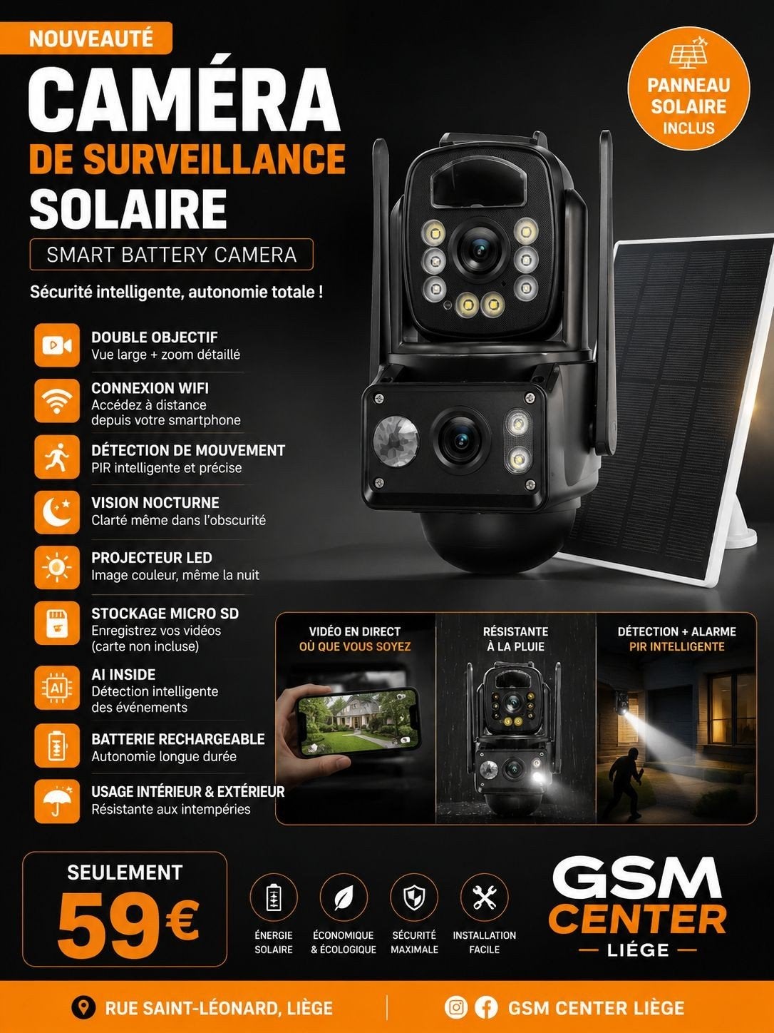 Caméra de surveillance avec panneau solaire, Enlèvement
