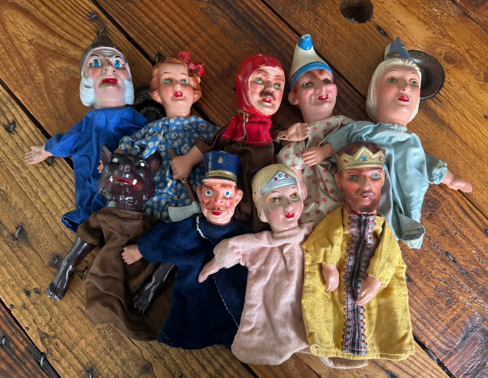 9 handpoppen van Nazaire Beeusaert uit Deinze, poppenkast, Ophalen, Gebruikt, Pop