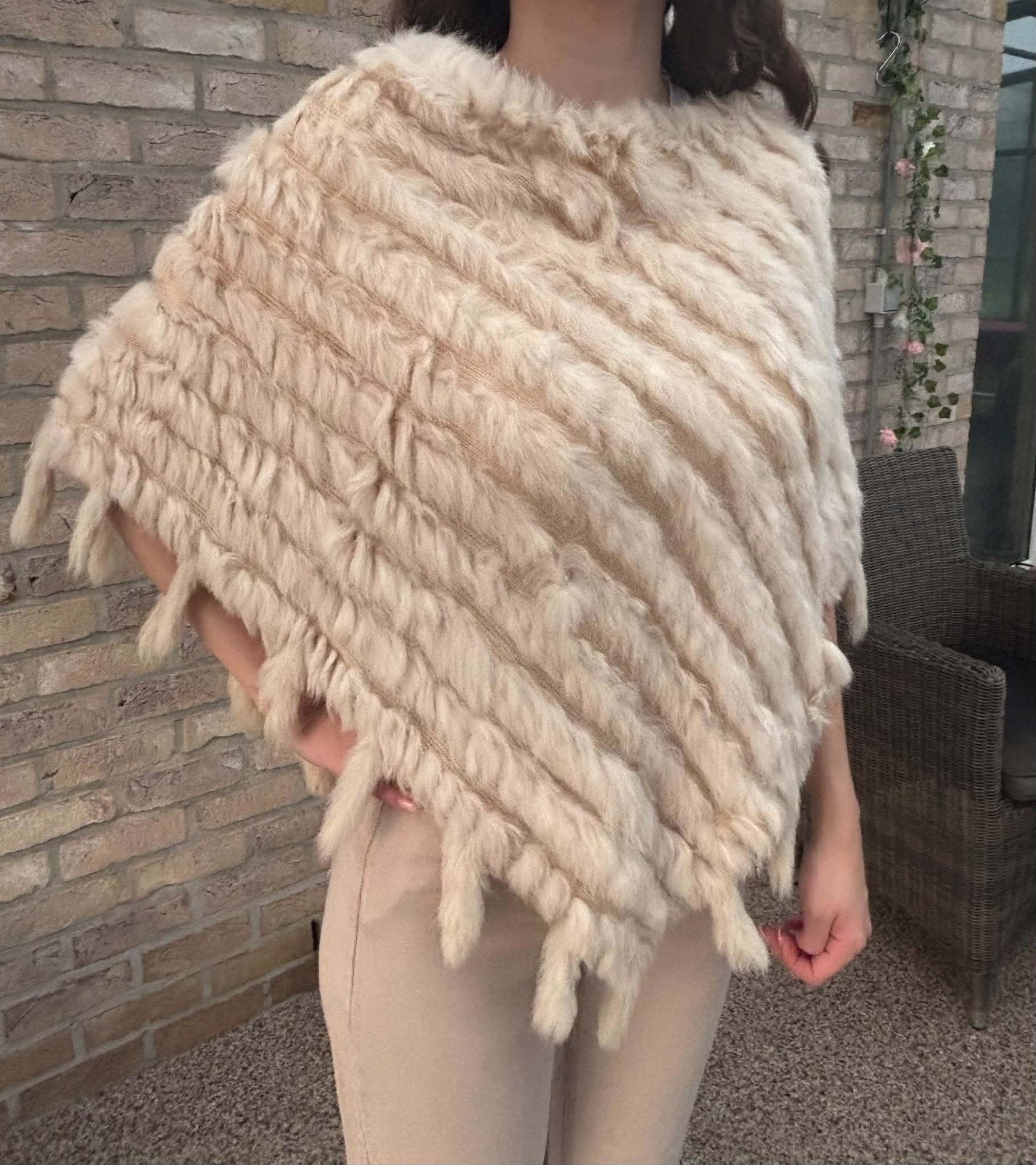 Poncho beige en véritable fourrure de lapin, Kleding | Dames, Ophalen