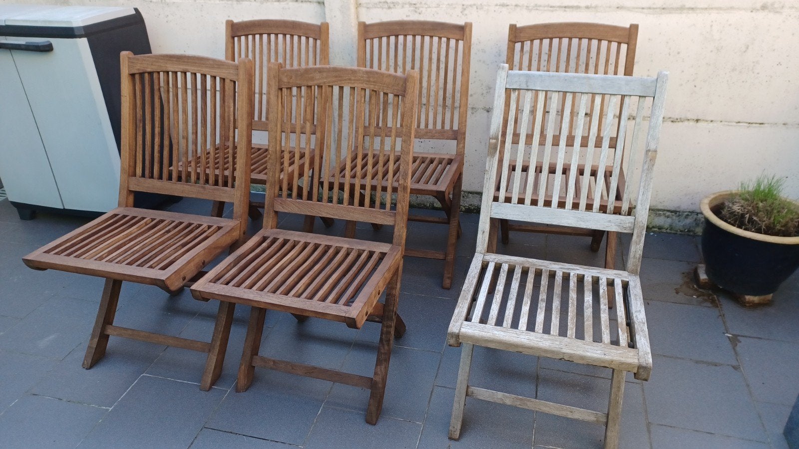 Set van 6 Houten Tuinstoelen, Tuin en Terras, Tuinstoelen, Ophalen, Gebruikt, Hout, Inklapbaar