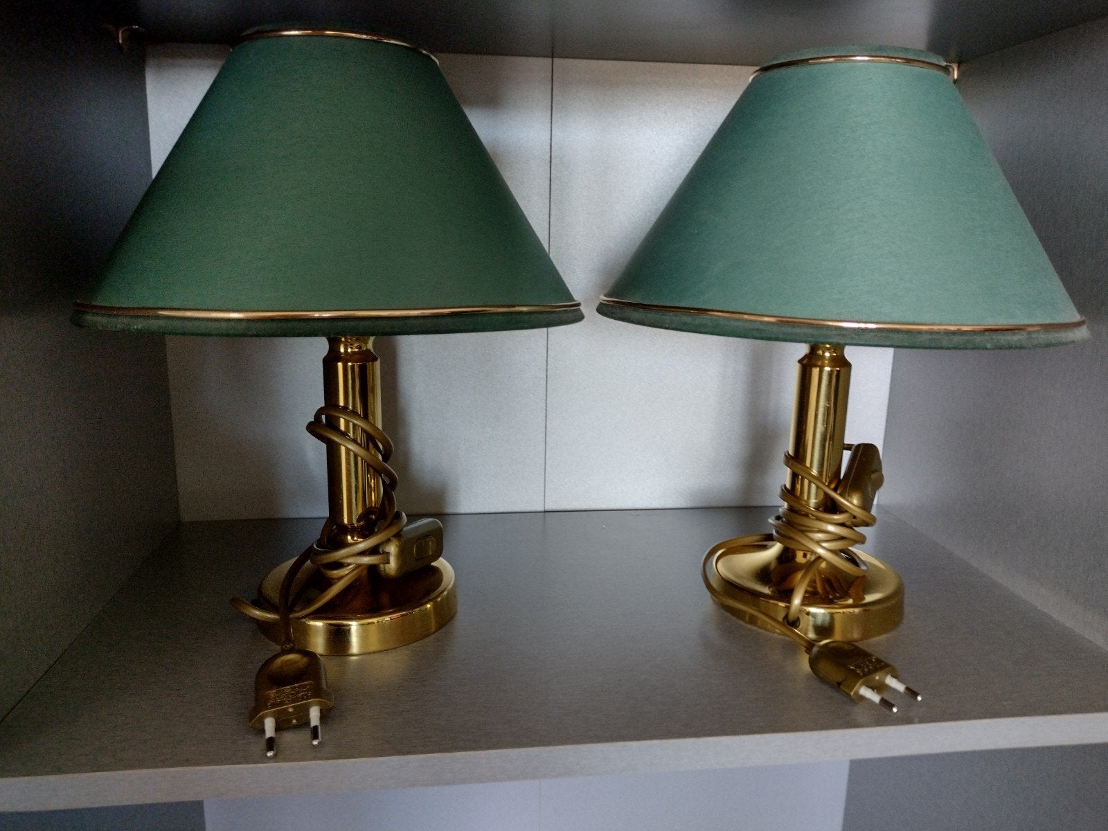 set van twee nachtlampjes, Maison & Meubles, Lampes | Appliques, Enlèvement, Doré