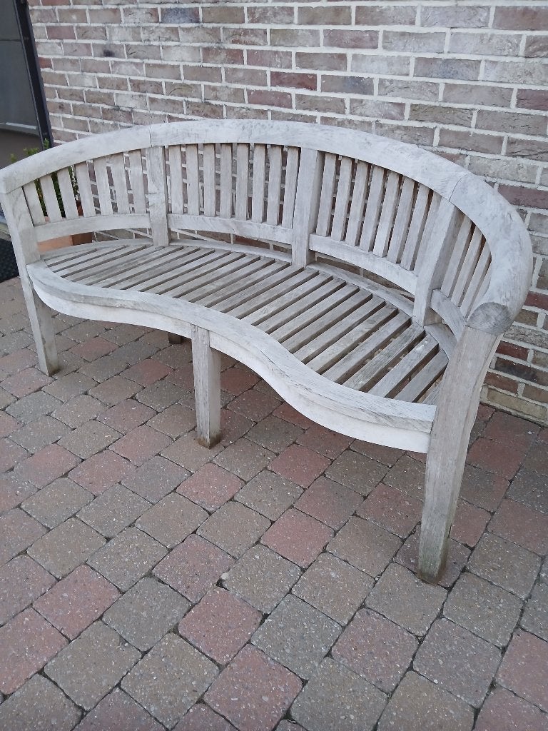 Gebogen tuinbank Teakhout, Tuin en Terras, Ophalen, Gebruikt, Teakhout