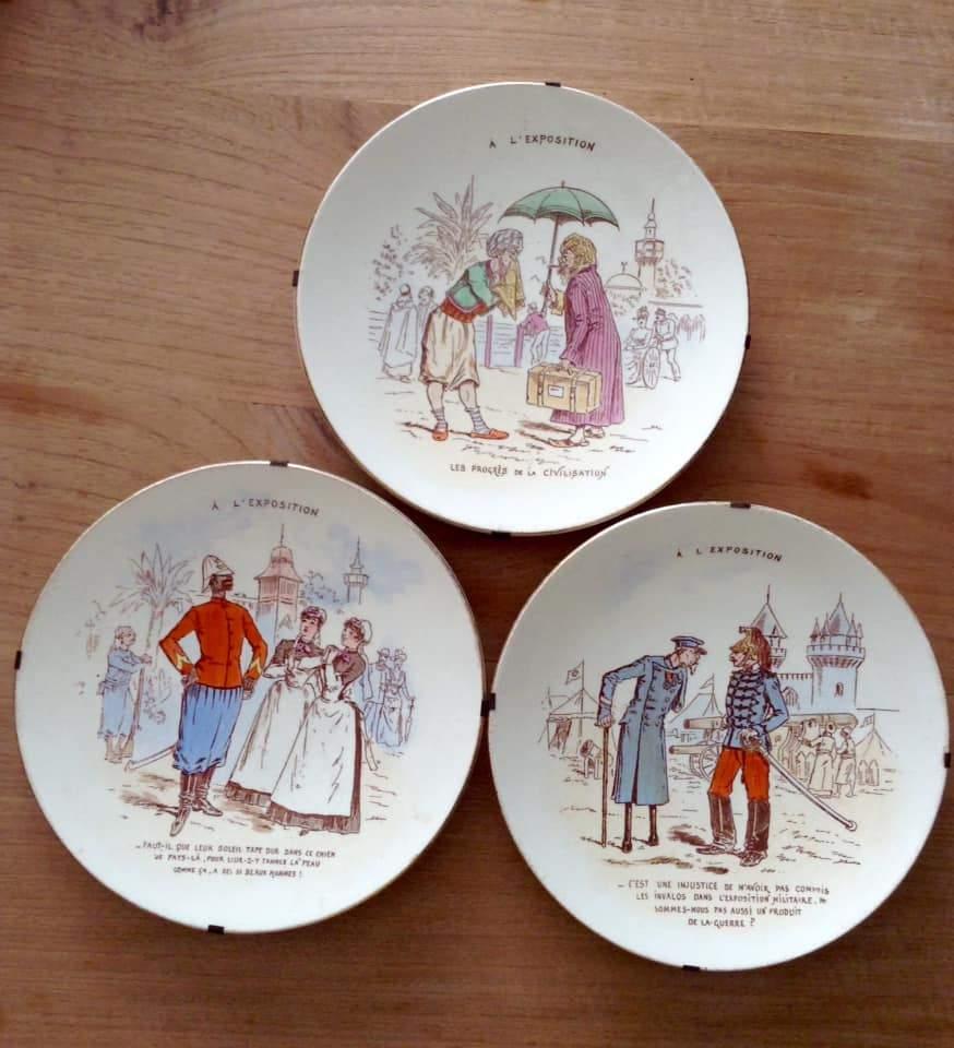 3 antieke Luneville-borden uit de wereldtentoonstelling, Ophalen of Verzenden