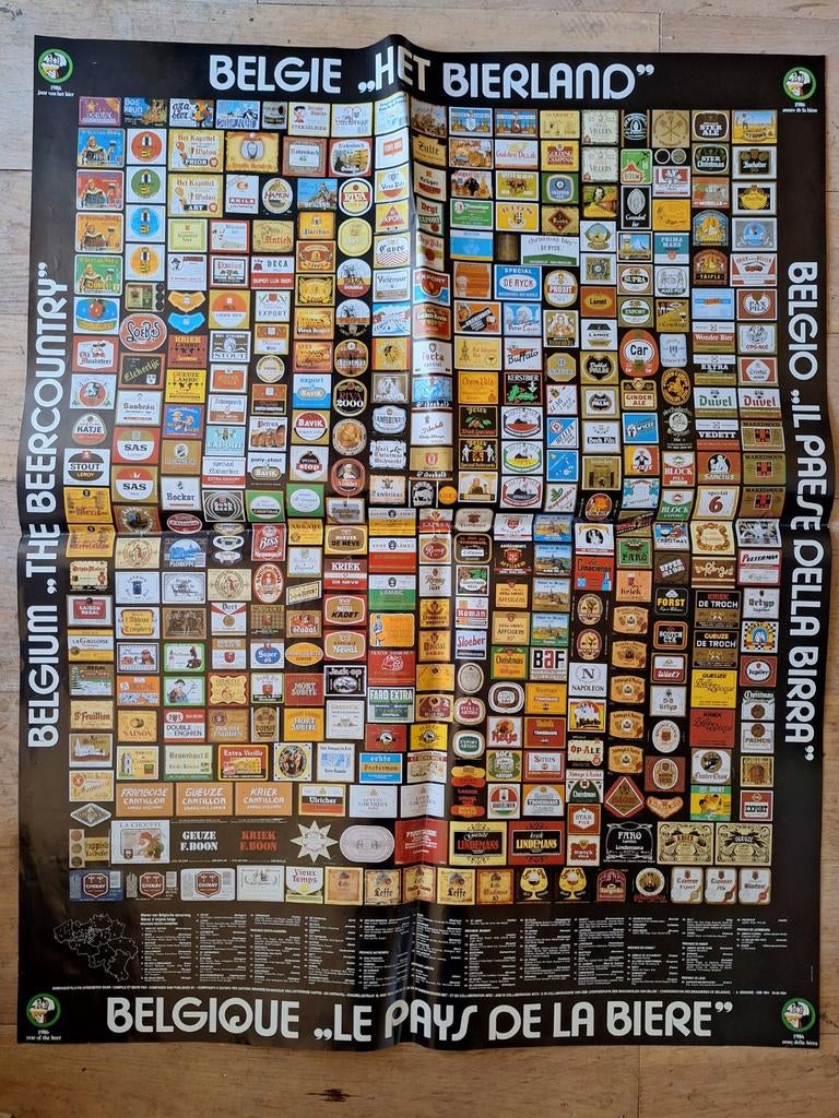 Grote poster 1986 jaar van het bier België bierland, Verzamelen, Ophalen of Verzenden