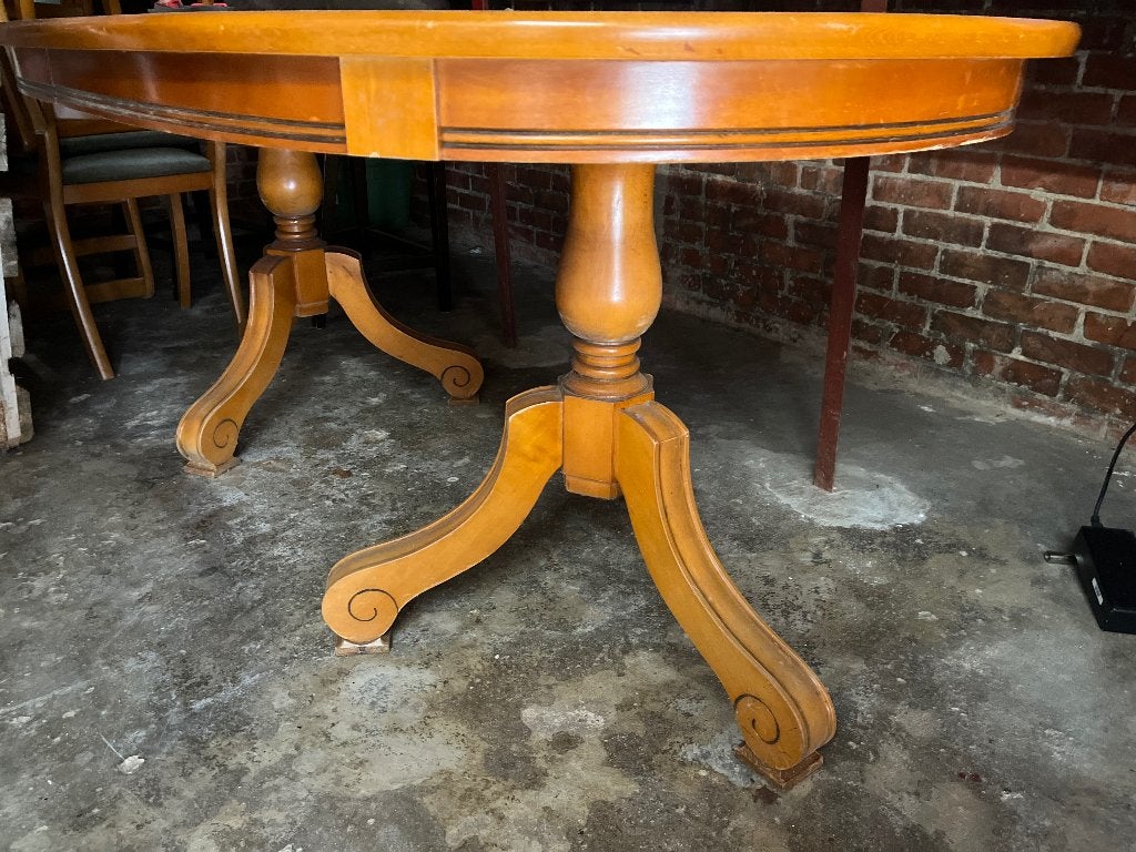 Massief kersenhouten uitschuifbare eettafel + 8 stoelen, Ophalen, Gebruikt, 50 tot 100 cm, Vijf personen of meer