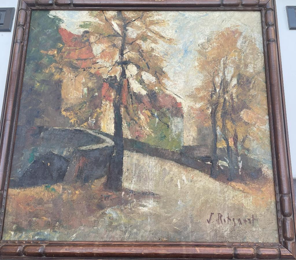 Schilderij Jules Rotsaert (1910-1968) de Meebrug te Brugge, Antiquités & Art, Enlèvement