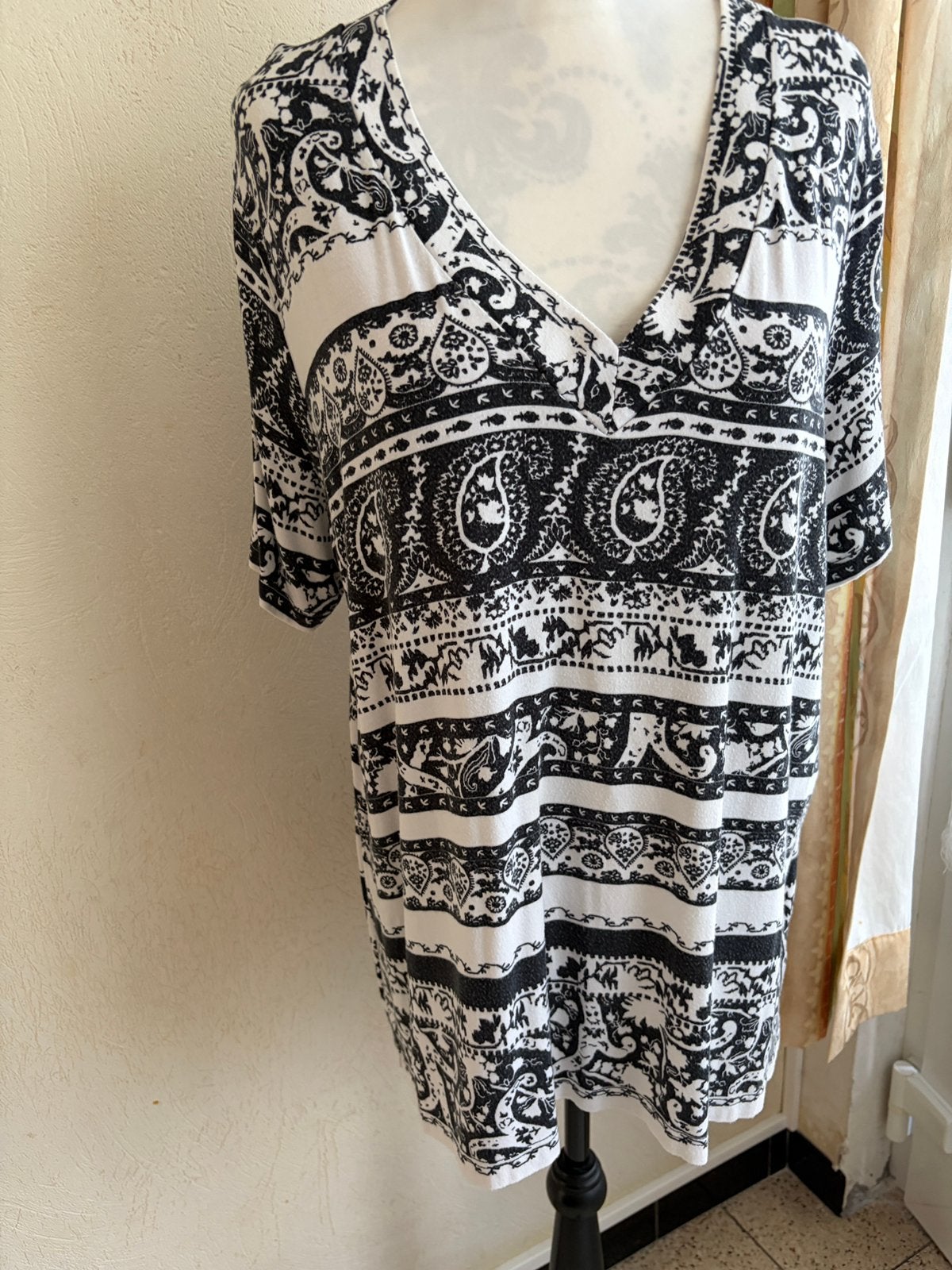 Soepele top/tuniek met zwart-wit patroon — Maat XL, Kleding | Dames, Ophalen of Verzenden, Zo goed als nieuw, Wit