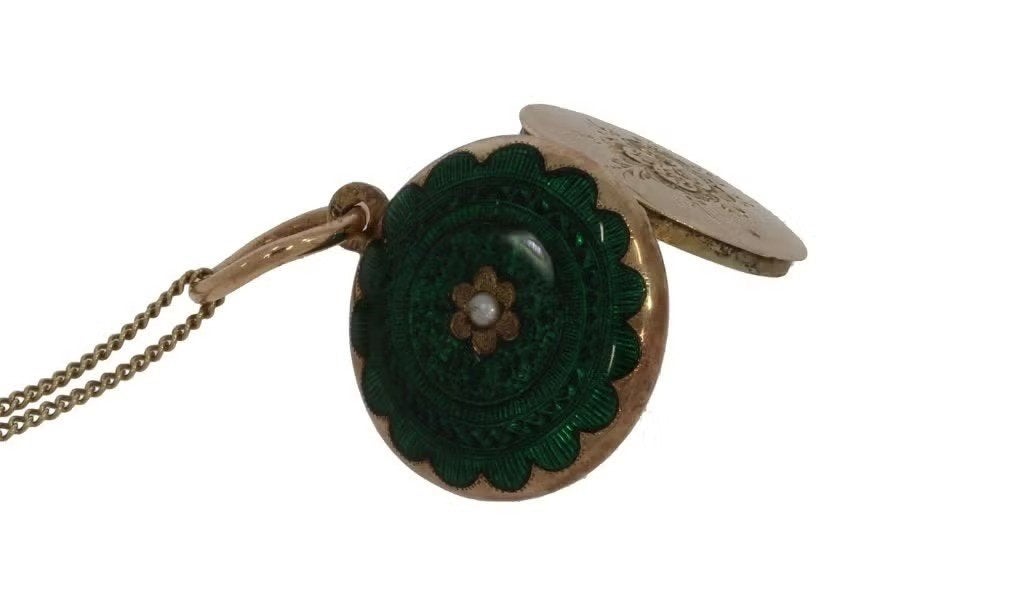Foto medaillon 14k gouden antieke ketting hanger vintage, Ophalen of Verzenden, Hanger, Met edelsteen