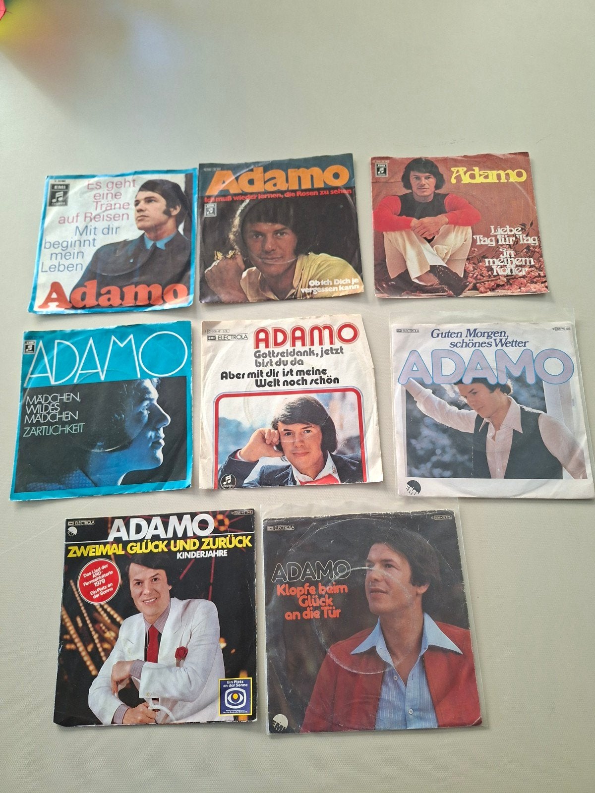 Vinyl - Lot van 8 Duitse singles Adamo, gepl cvr, vinyl  NM-, Gebruikt, 7 inch, Beschermende buitenhoes, Schlager