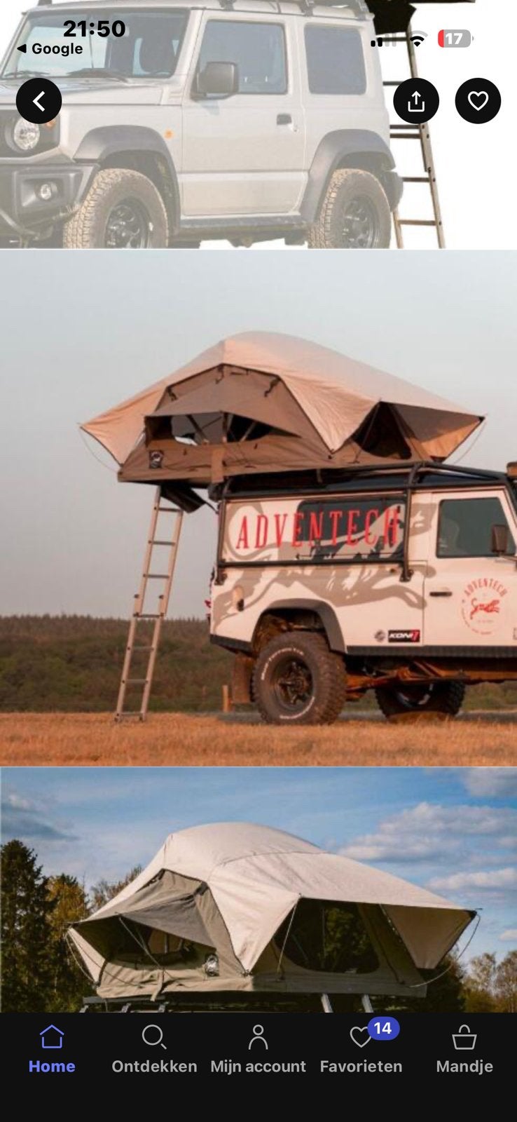 Daktent 160x220 adventech safari L160, Ophalen, Zo goed als nieuw