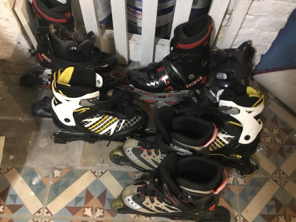 3 paar skeelers van maat 38 tot 42 voor familie, Sport en Fitness, Skeelers, Ophalen, Zo goed als nieuw, Dames, Inline skates 4 wielen