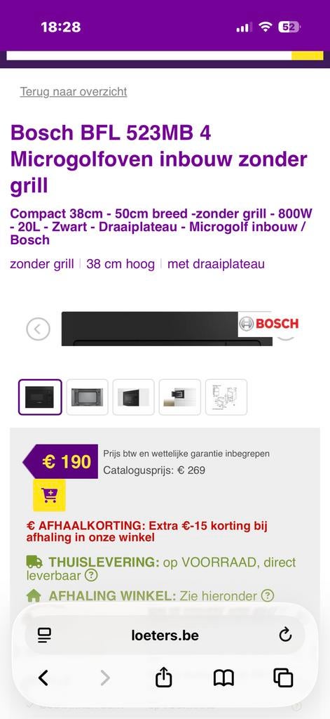 Inbouw microgolf NIEUW, Enlèvement