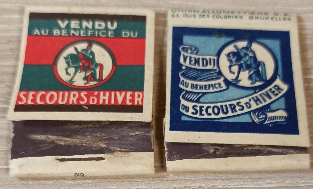 Paire de pochettes d'allumettes d'Hiver Belgique ww2, Collections, Envoi