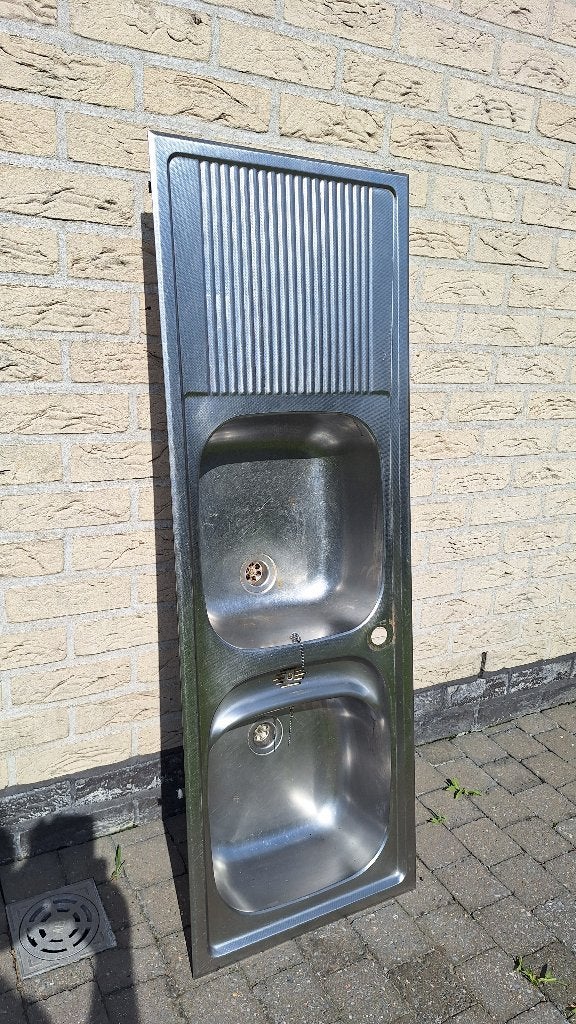 Uitgietbak dubbel inox, Ophalen, Inox