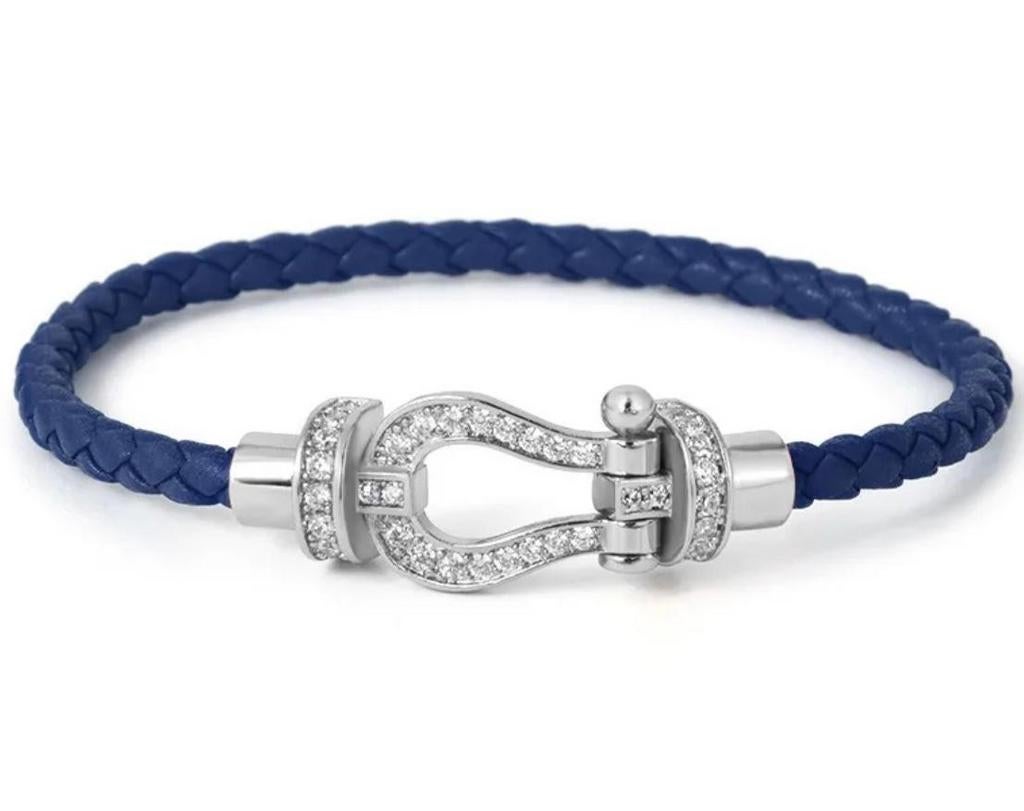 Blauwe zilveren hoefijzerarmband, Blauw, Zilver