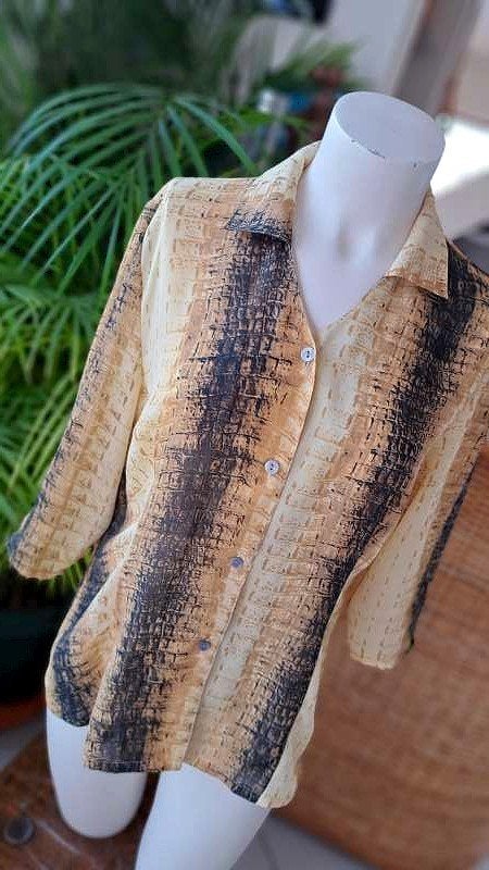 prachtig creatief getinte blouse, Vintage Dressing, Beige, Maat 42/44 (L), Ophalen of Verzenden