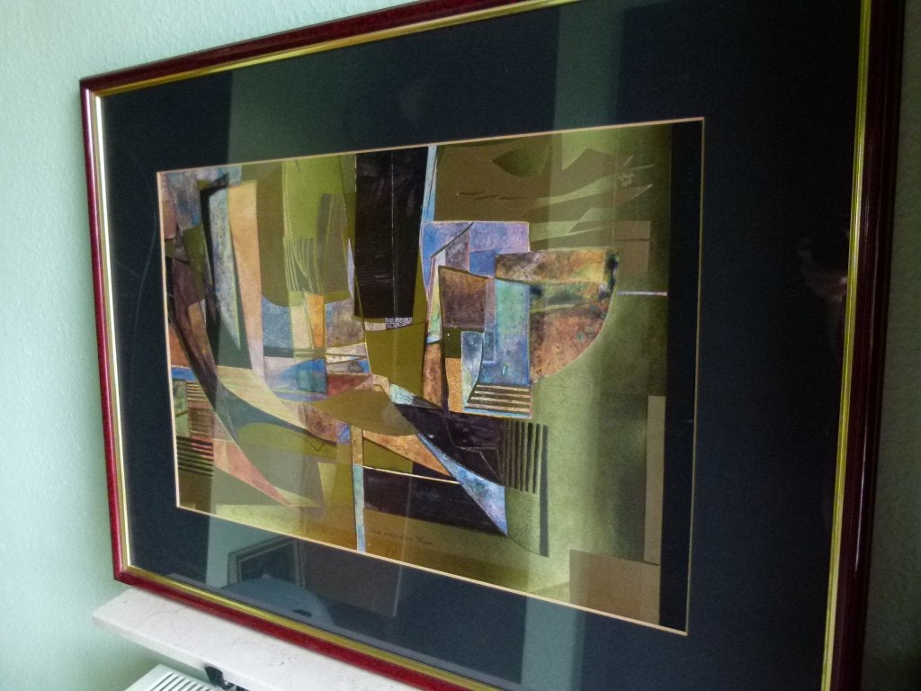 vintage abstracte xl  kunstdruk Isa van der Zee, Ophalen, 84 cm, 64 cm, Papier/karton