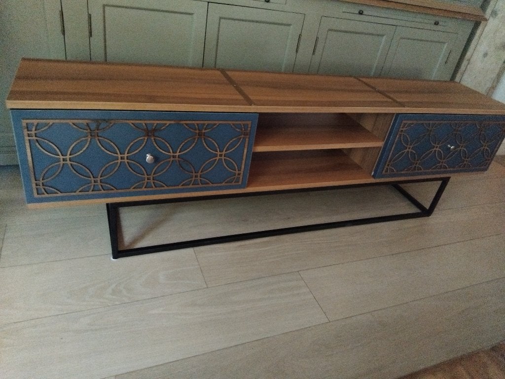 TV meubel donkerbruin met zwart staal 180 cm, Enlèvement, Utilisé